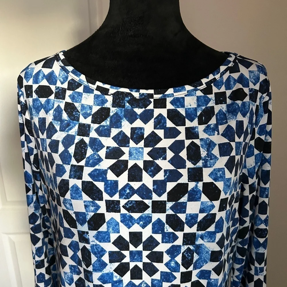 Michael Kors Petite Geometric Long Sleeve Sheath blue white black LP